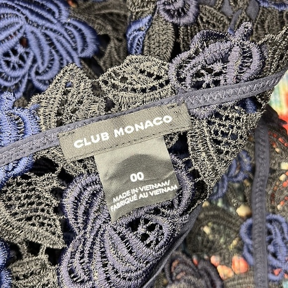 CLUB MONACO Kaelane Ruffle Long Sleeve Black & Navy Lace Mini Dress Size 00 - Picture 11 of 12